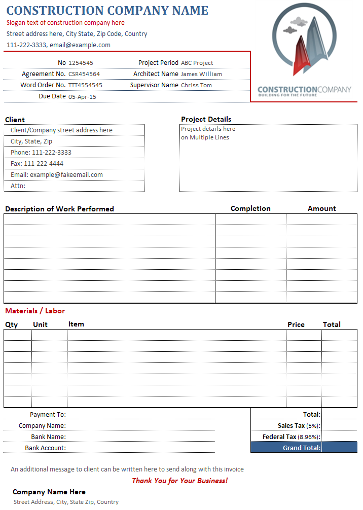 72 Blank Sample Contractor Invoice Template Download with Sample Contractor Invoice Template