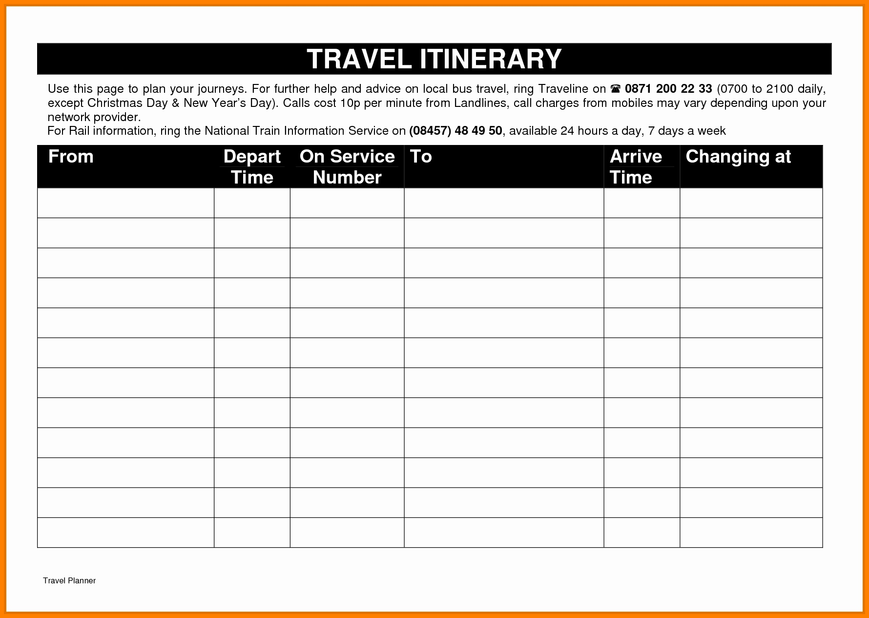 Google Sheets Itinerary Template