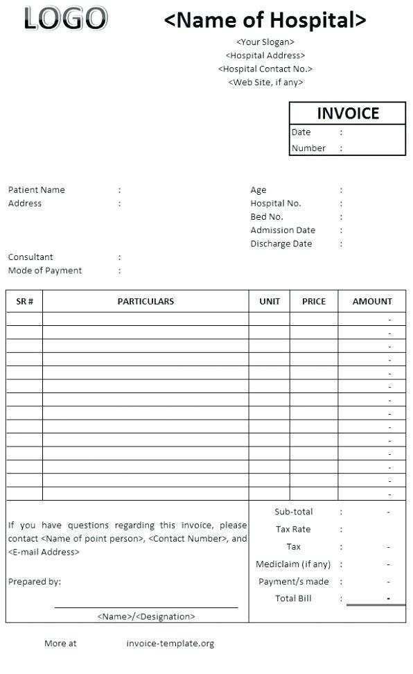 Blank Medical Invoice Template Cards Design Templates