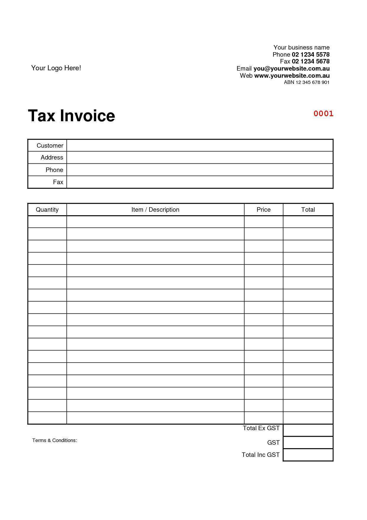 72 Standard Blank Tax Invoice Template Australia Photo For Blank Tax Invoice Template Australia Cards Design Templates