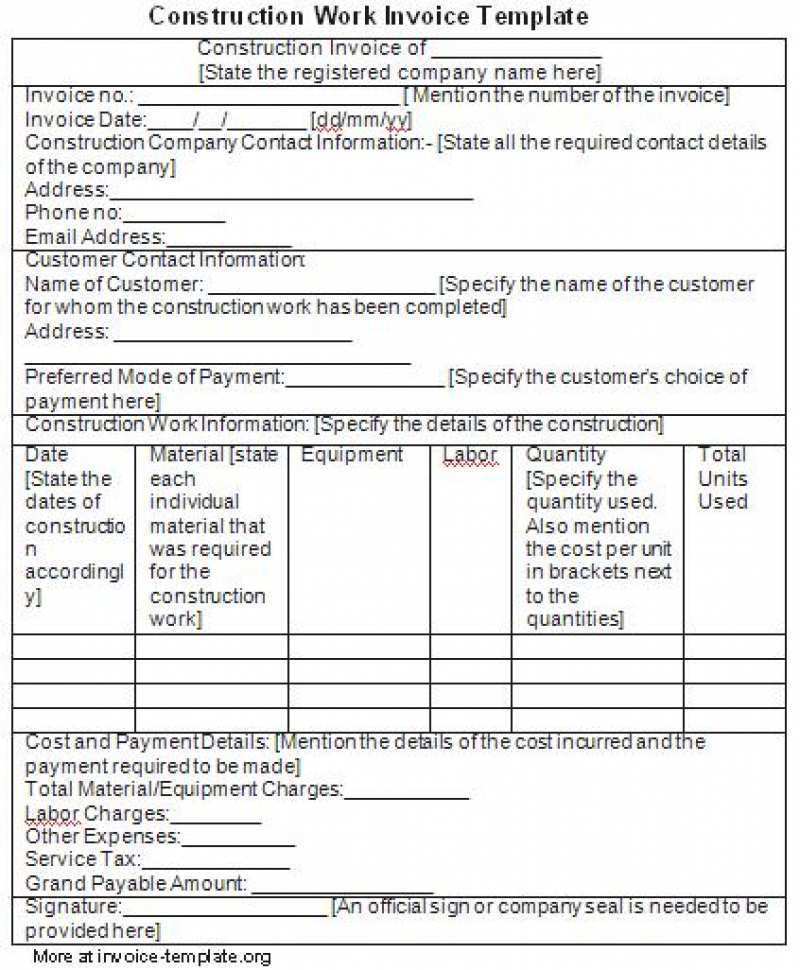 73 How To Create Construction Work Invoice Template Formating for Construction Work Invoice Template