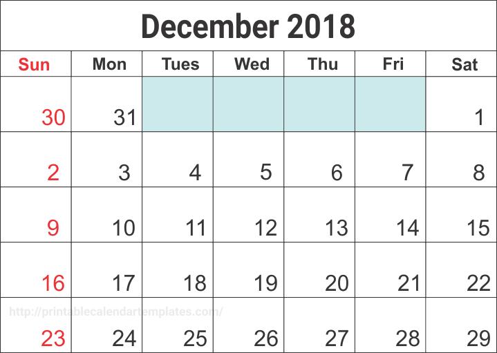 73 Standard Daily Calendar Template December 2018 in Word for Daily Calendar Template December 2018