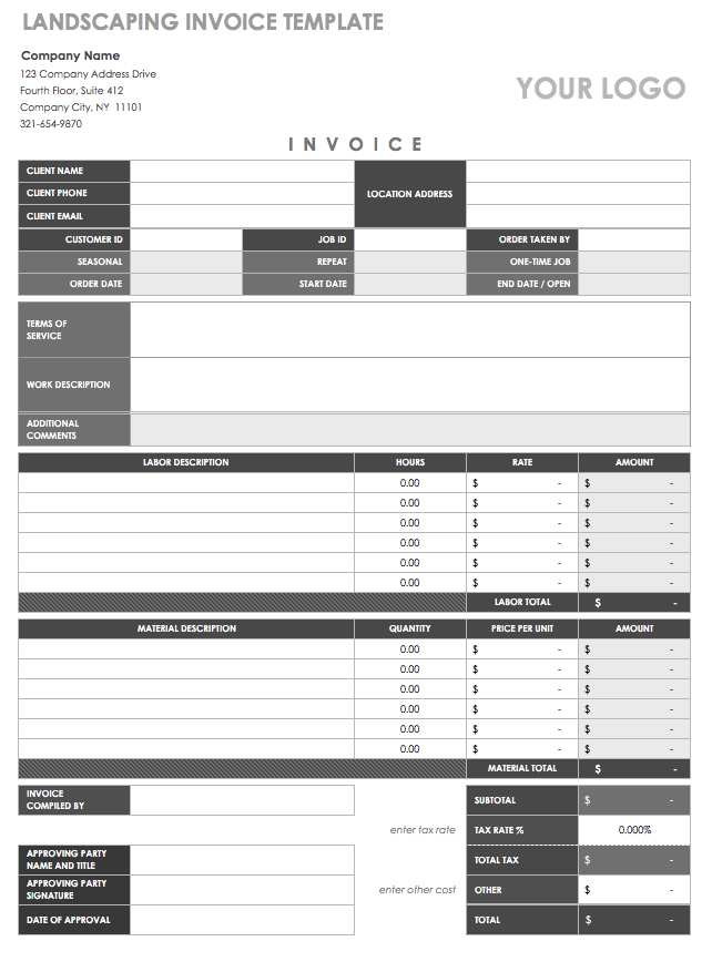 Landscape Invoice Template Excel  Cards Design Templates