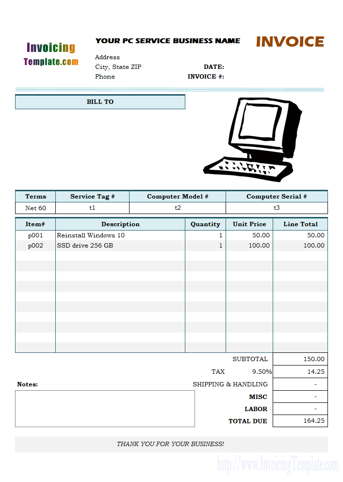 74 Customize Computer Repair Business Invoice Template For Free with Computer Repair Business Invoice Template