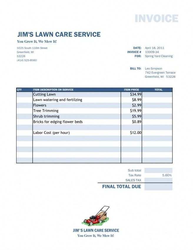 74 Format Lawn Mowing Invoice Template Templates with Lawn Mowing Invoice Template