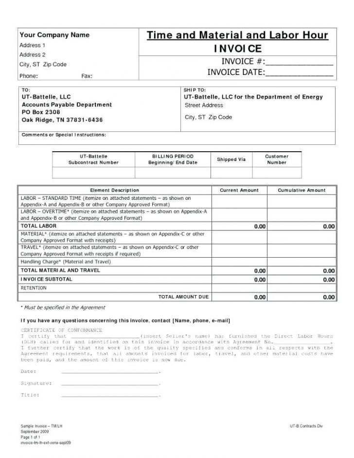 Material And Labor Invoice Template Cards Design Templates