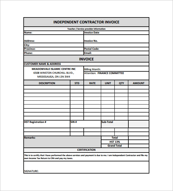 75 Printable Contractor Invoice Template Pdf Photo by Contractor Invoice Template Pdf