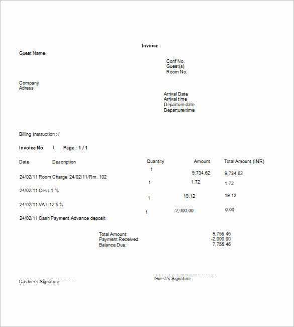 75 Visiting Hotel Invoice Template Excel Free in Photoshop by Hotel Invoice Template Excel Free