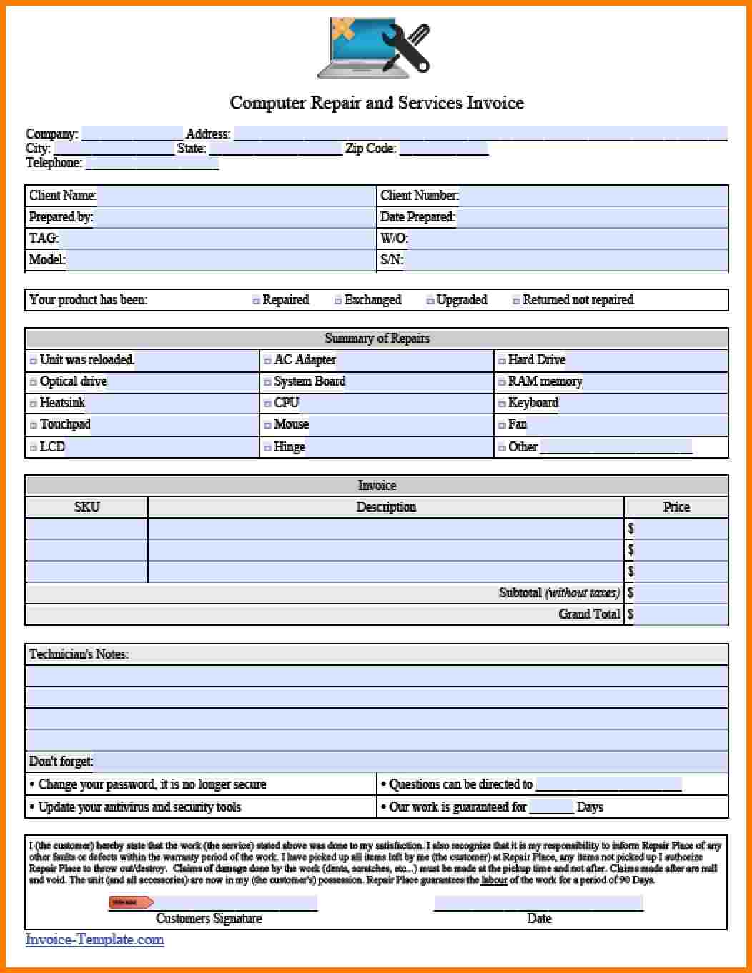 76 Adding Repair Service Invoice Template in Photoshop by Repair Service Invoice Template