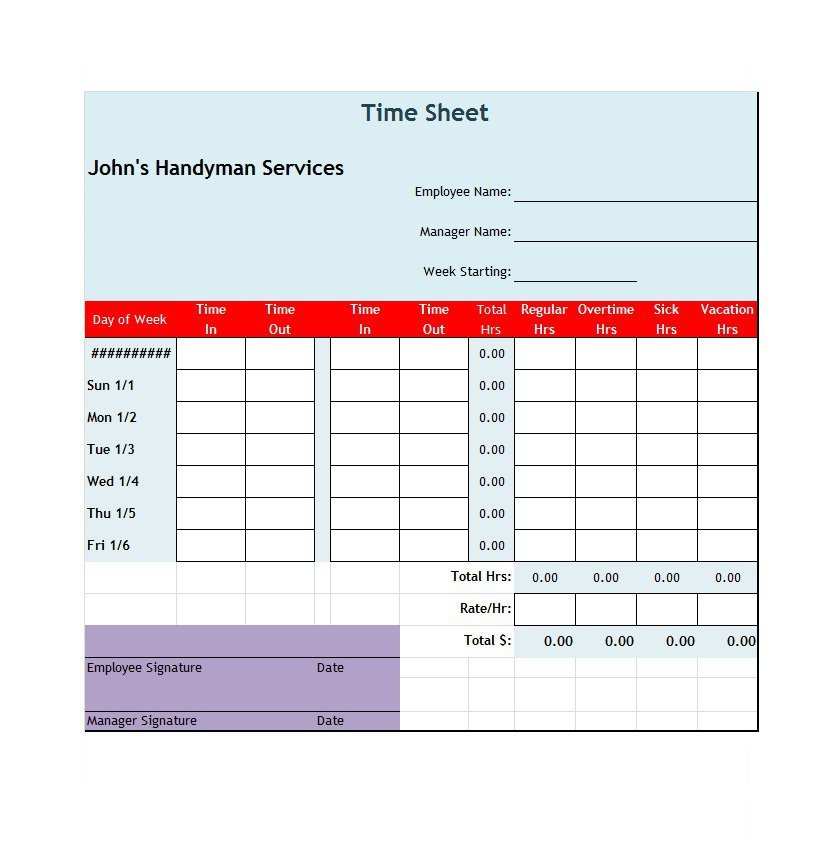  Time Card Excel Template Download Cards Design Templates