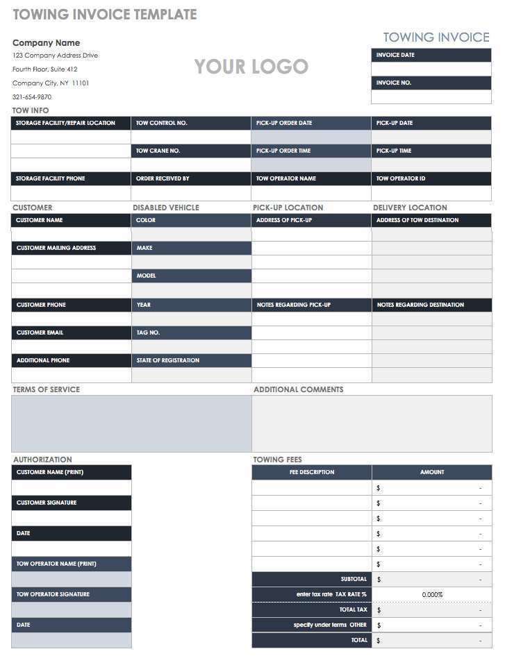 blank towing invoice template cards design templates