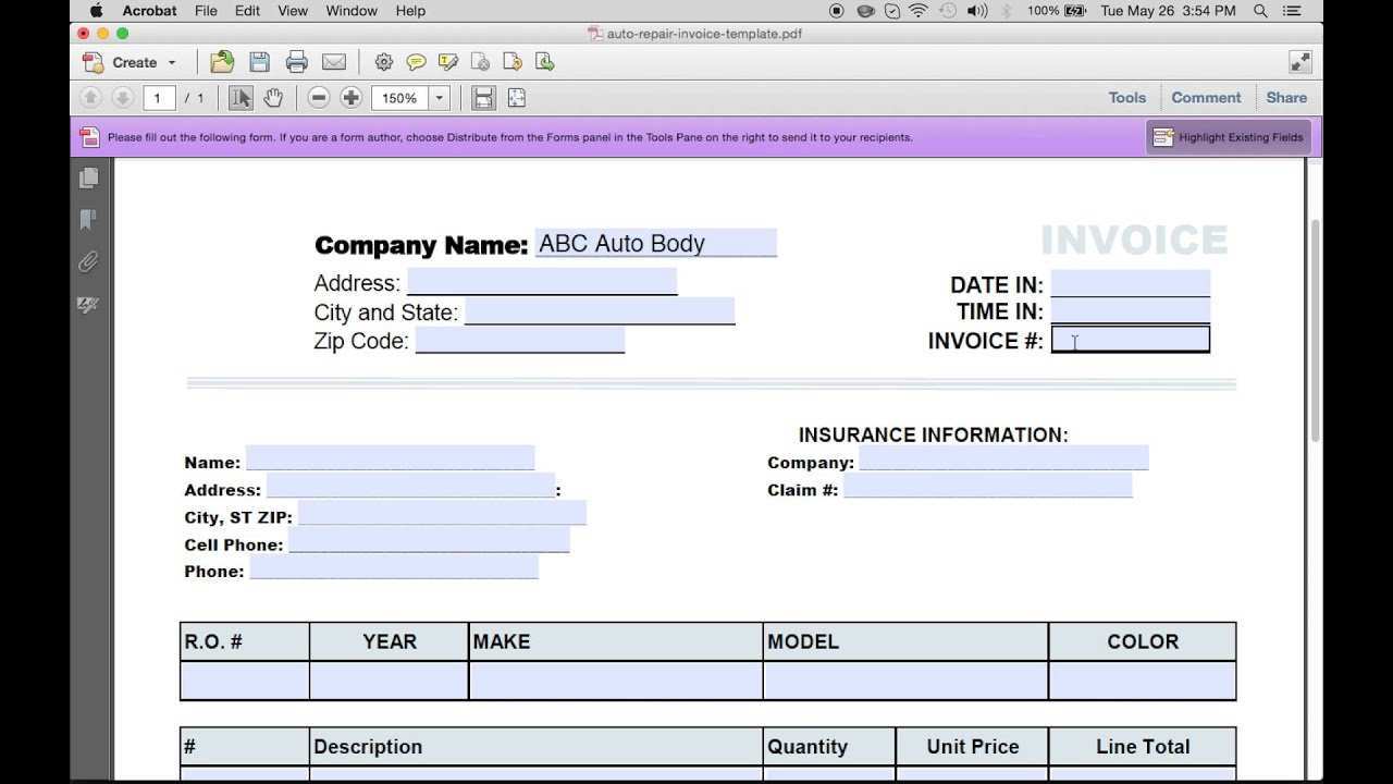 Automotive Repair Invoice Template For Quickbooks Cards Design Templates