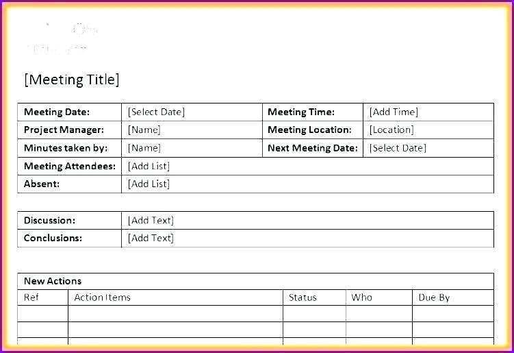 Minutes Of Meeting Template With Action Items Excel