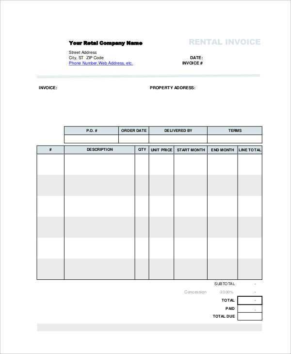 Monthly Rent Invoice Template Excel Printable Word Searches