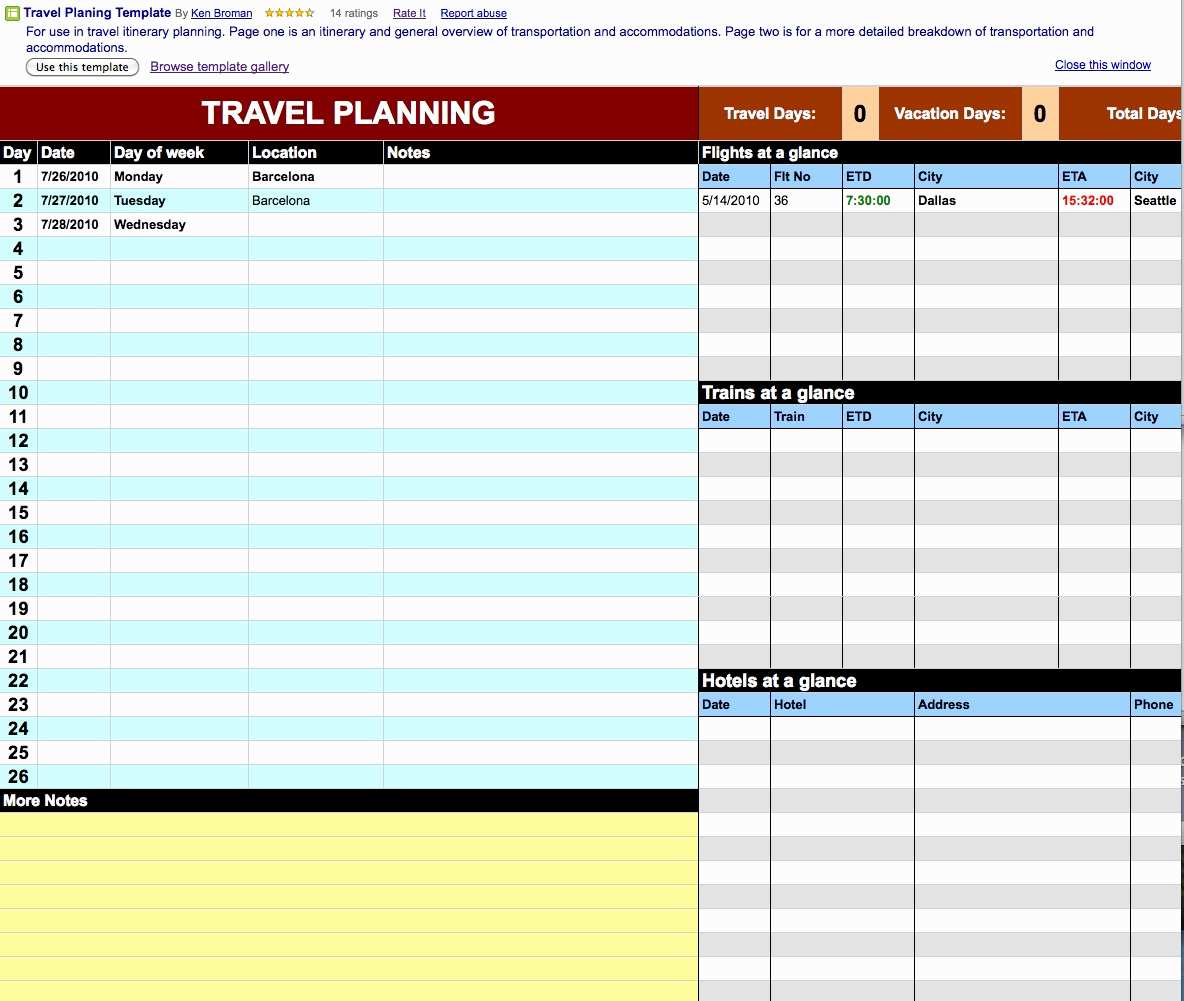 travel itinerary calendar
