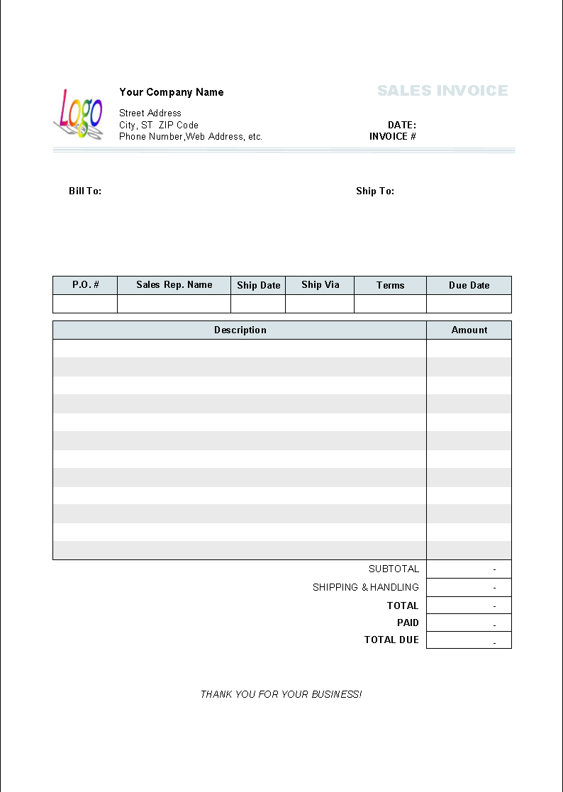 Blank Sales Invoice Template Free