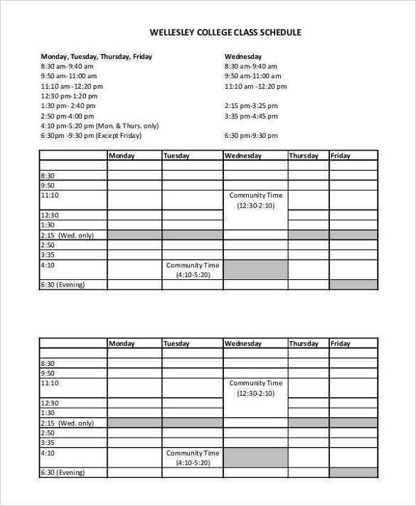 80 Best Class Schedule Template Pdf Download for Class Schedule Template Pdf
