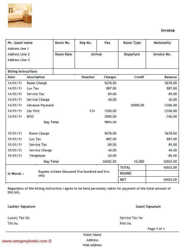 80 Free Hotel Room Invoice Template for Ms Word for Hotel Room Invoice Template