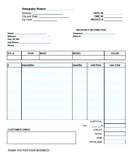 Free Garage Repair Invoice Template - Cards Design Templates