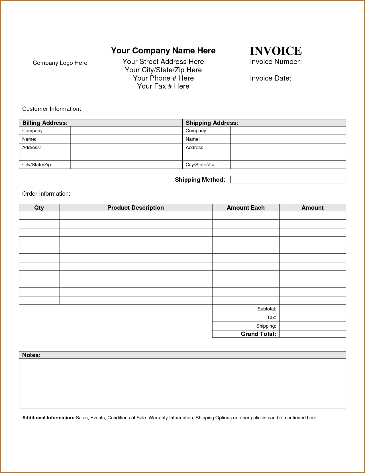 81 Blank Parts And Labor Invoice Template Free in Word with Parts And Labor Invoice Template Free