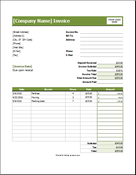 81 Create Lawn Mowing Invoice Template PSD File with Lawn Mowing Invoice Template