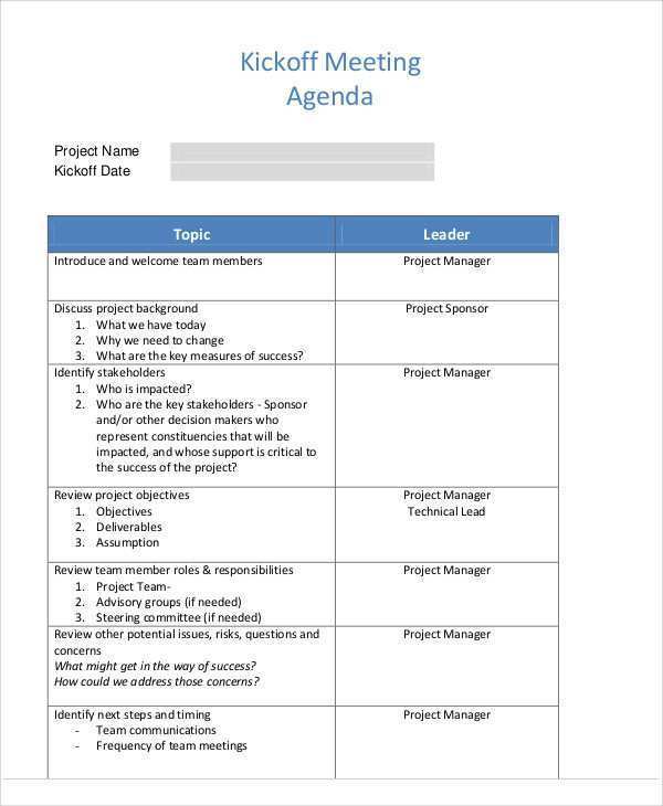 83 Free Printable Project Kick Off Meeting Agenda Template Layouts with ...