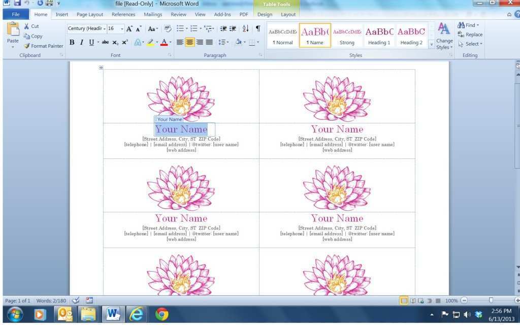 Ms Word Name Card Template