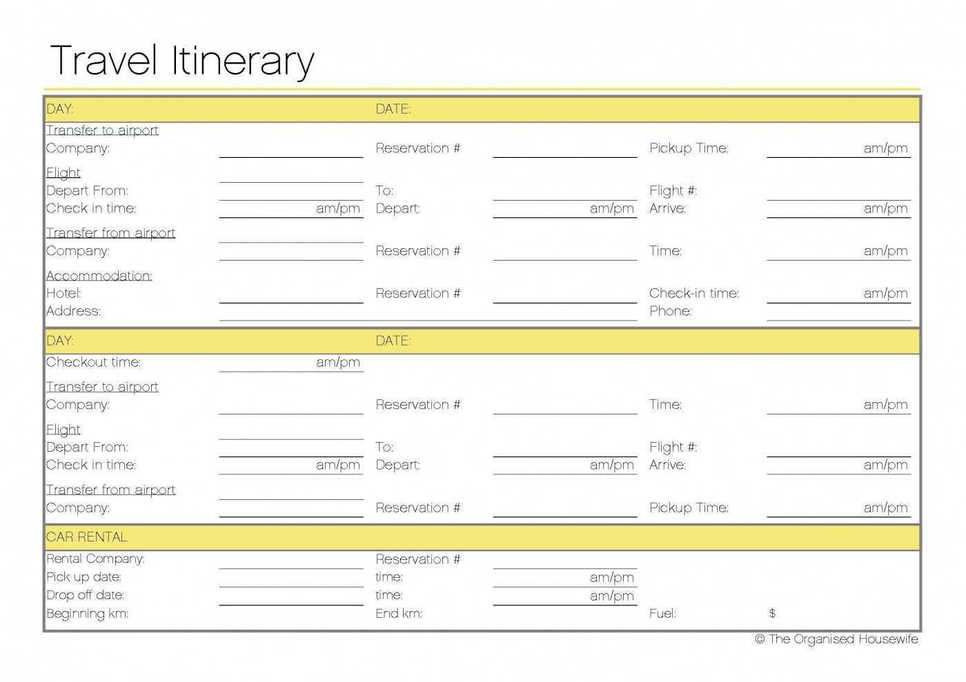 Travel Itinerary Template For Google Docs - Cards Design Templates