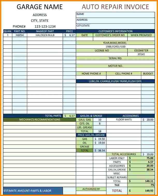 86 Report Diesel Repair Invoice Template With Stunning Design by Diesel ...