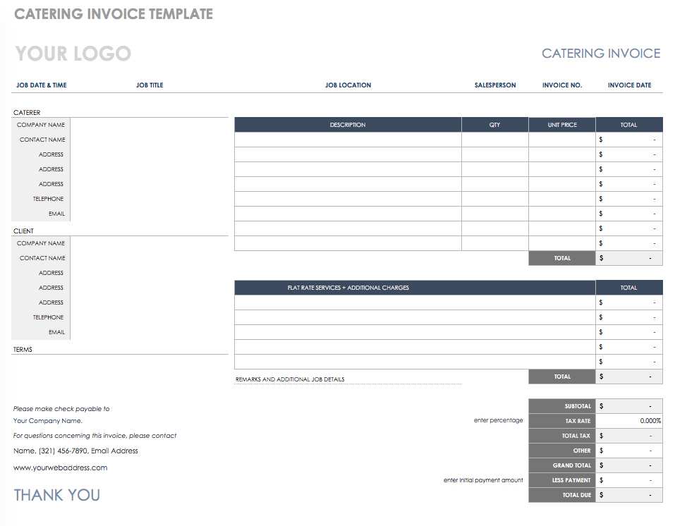 87 Free Printable Blank Catering Invoice Template Maker by Blank Catering Invoice Template