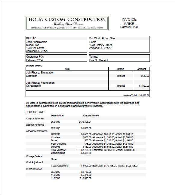 87 Printable Construction Invoice Template With Stunning Design for Construction Invoice Template