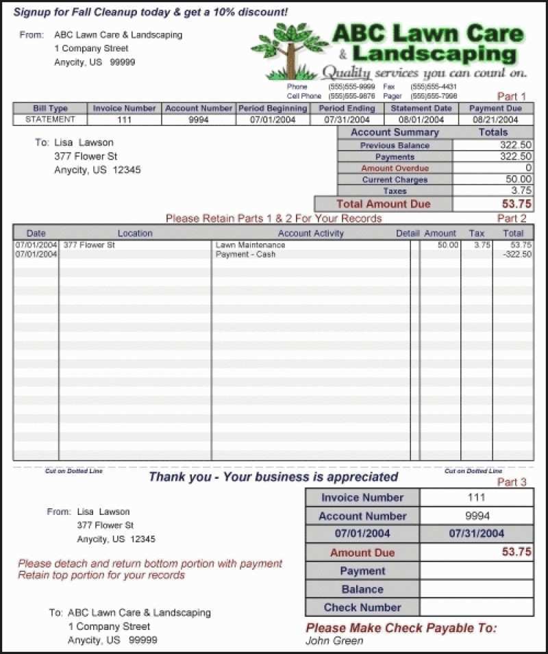 88 Best Lawn Care Invoice Template Pdf for Ms Word with Lawn Care Invoice Template Pdf