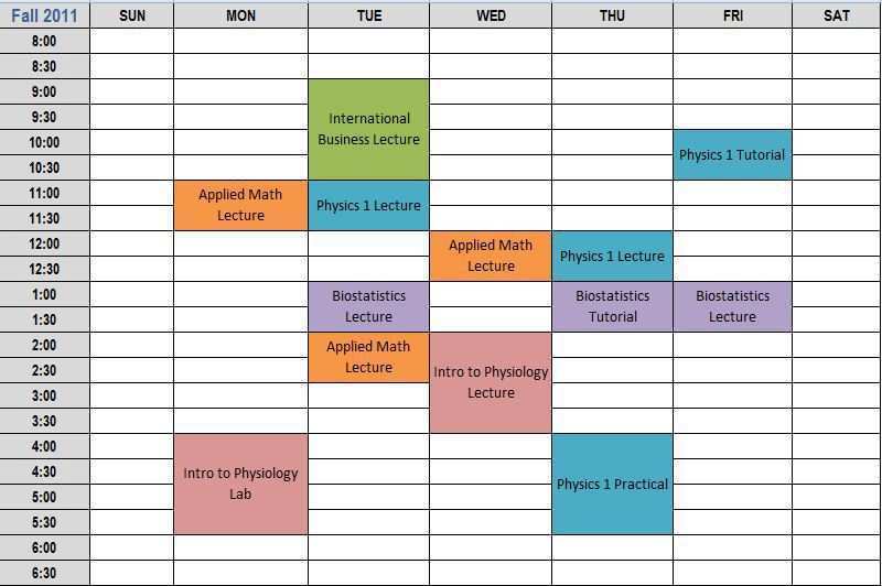 Word Class Schedule Template