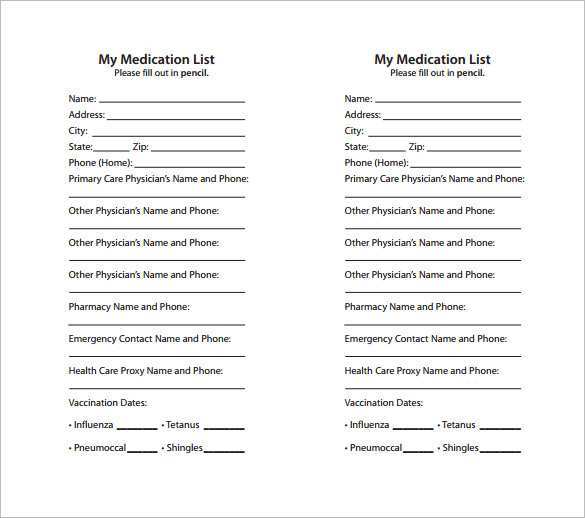 Medication List Template Free Download from legaldbol.com