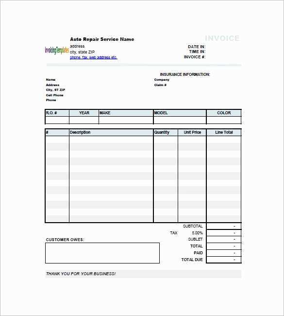 free garage repair invoice template cards design templates