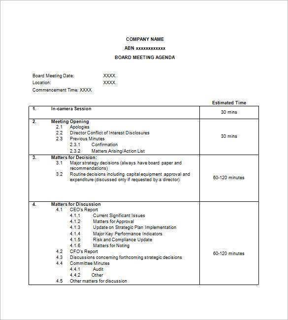 Blank Meeting Agenda Template