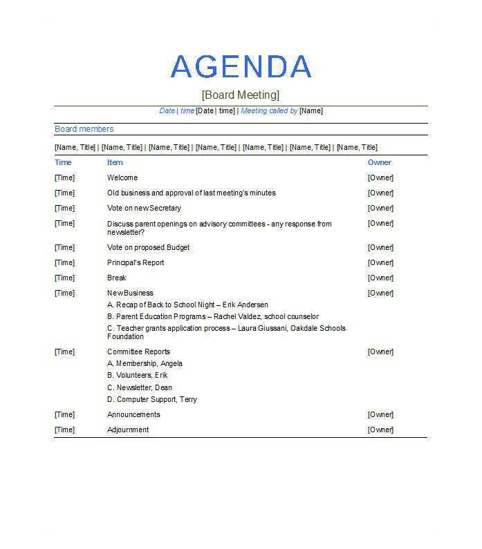 90 Format Meeting Agenda Format Examples for Ms Word by Meeting Agenda Format Examples