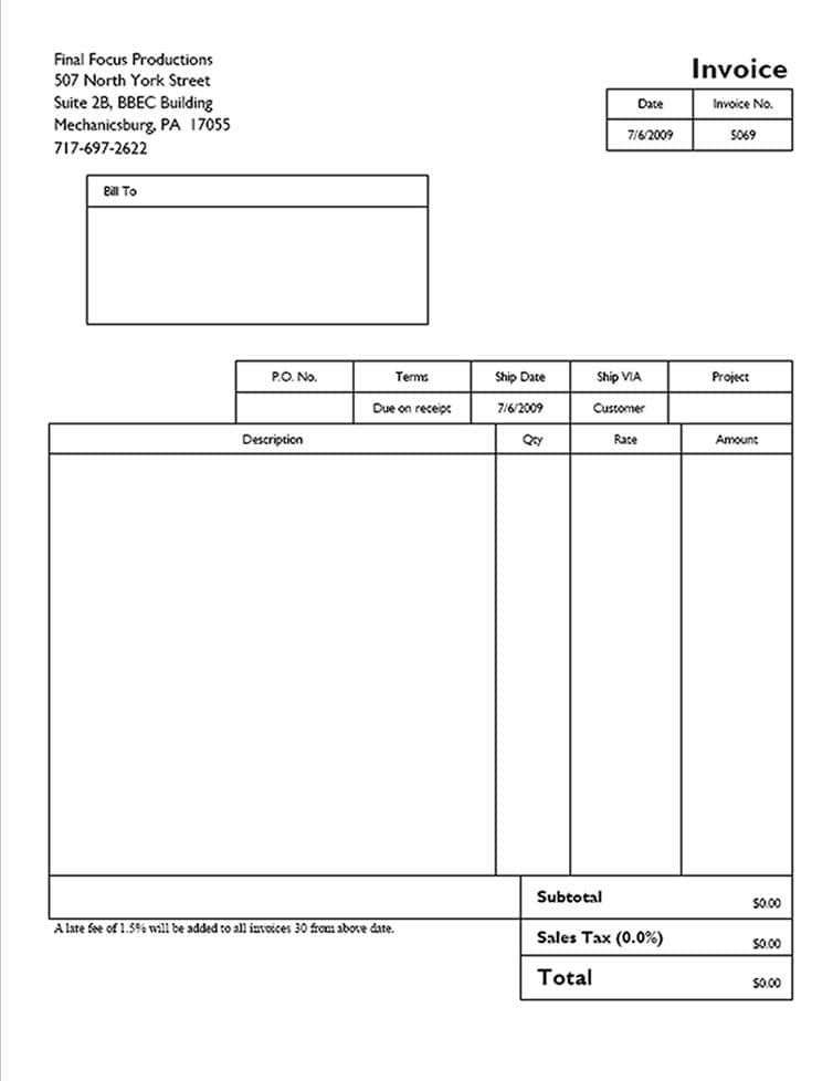 Invoice Template Film Production