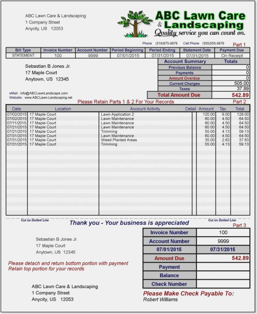 Landscape Invoice Template For Your Needs