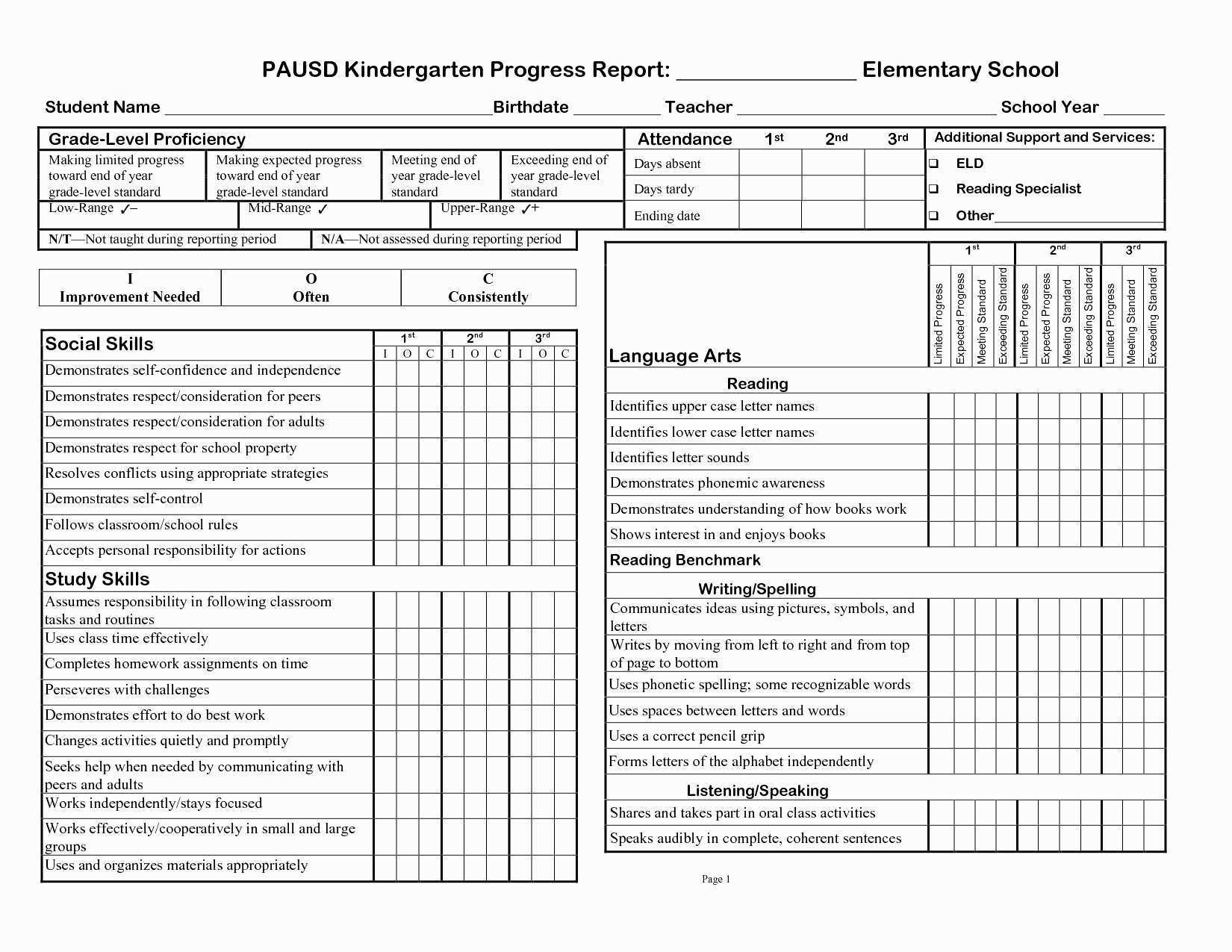 22 Free Printable Homeschool Report Card Template Elementary Regarding Homeschool Report Card Template