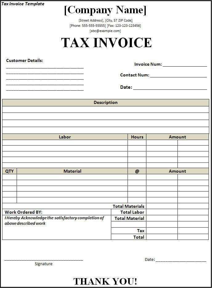 91 Standard Tax Invoice Template In Word Photo with Tax Invoice Template In Word