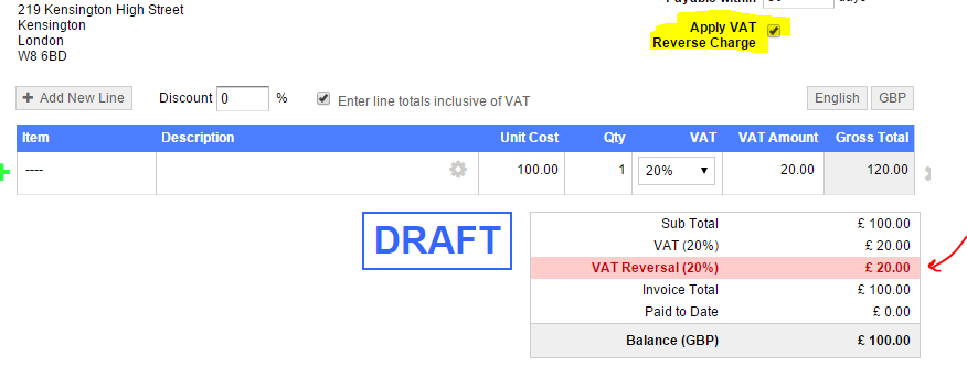 Reverse Charge Vat Invoice Template - Cards Design Templates