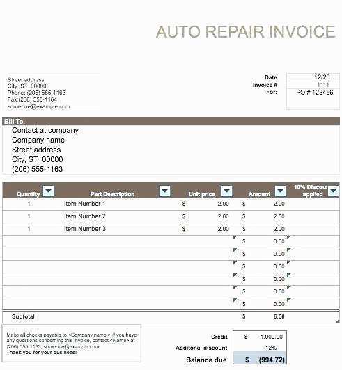 20+ Auto Repair Invoice Template Excel Pics