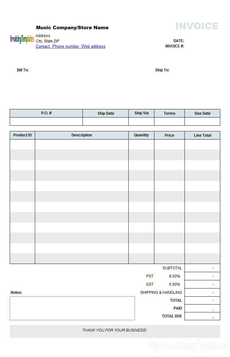 Musician Invoice Template Word Cards Design Templates