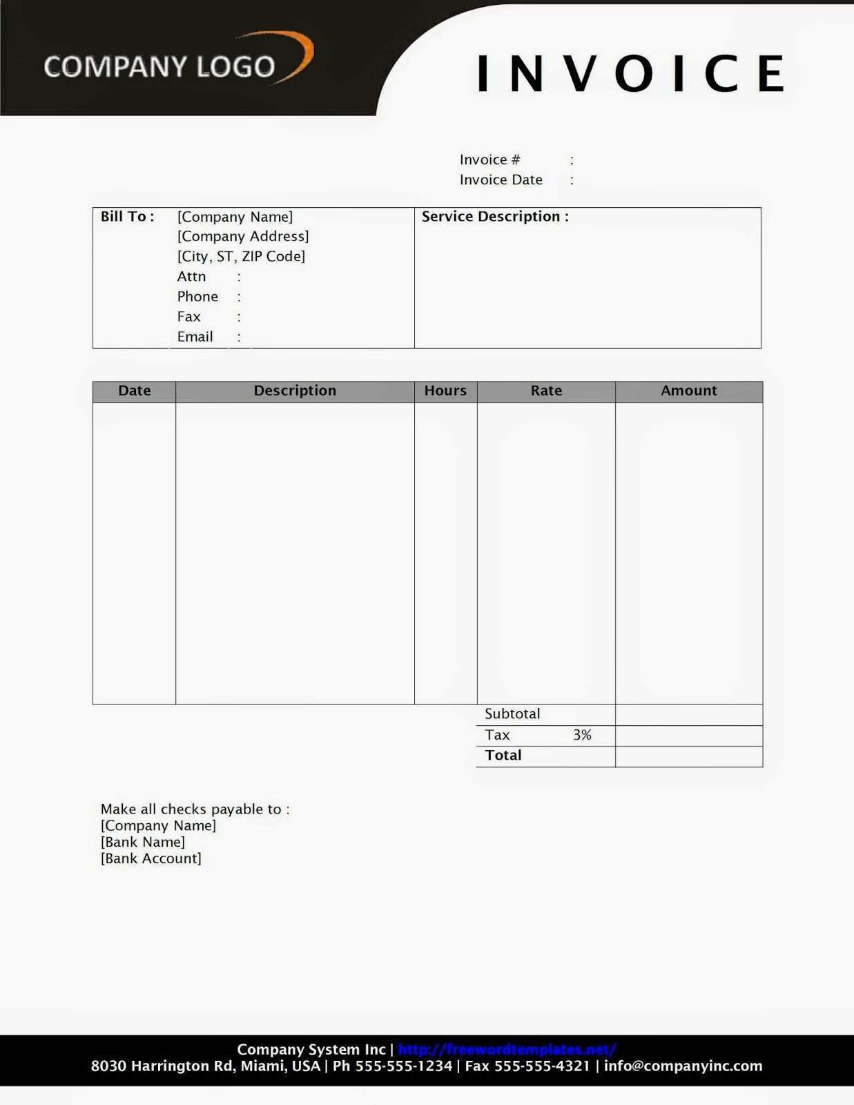 94 Online Hourly Service Invoice Template for Ms Word by Hourly Service Invoice Template