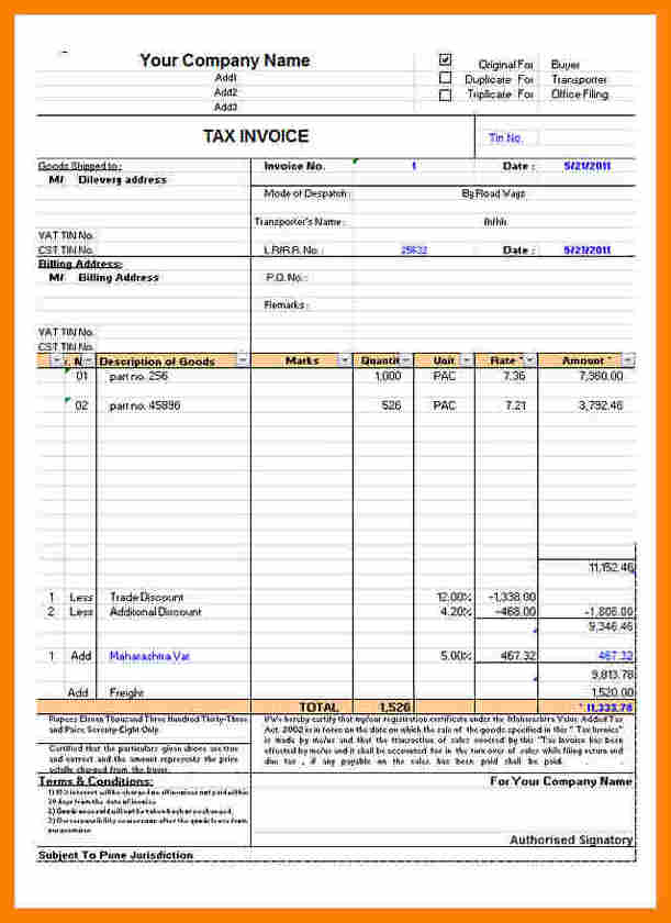 Gst Hotel Invoice Template Cards Design Templates