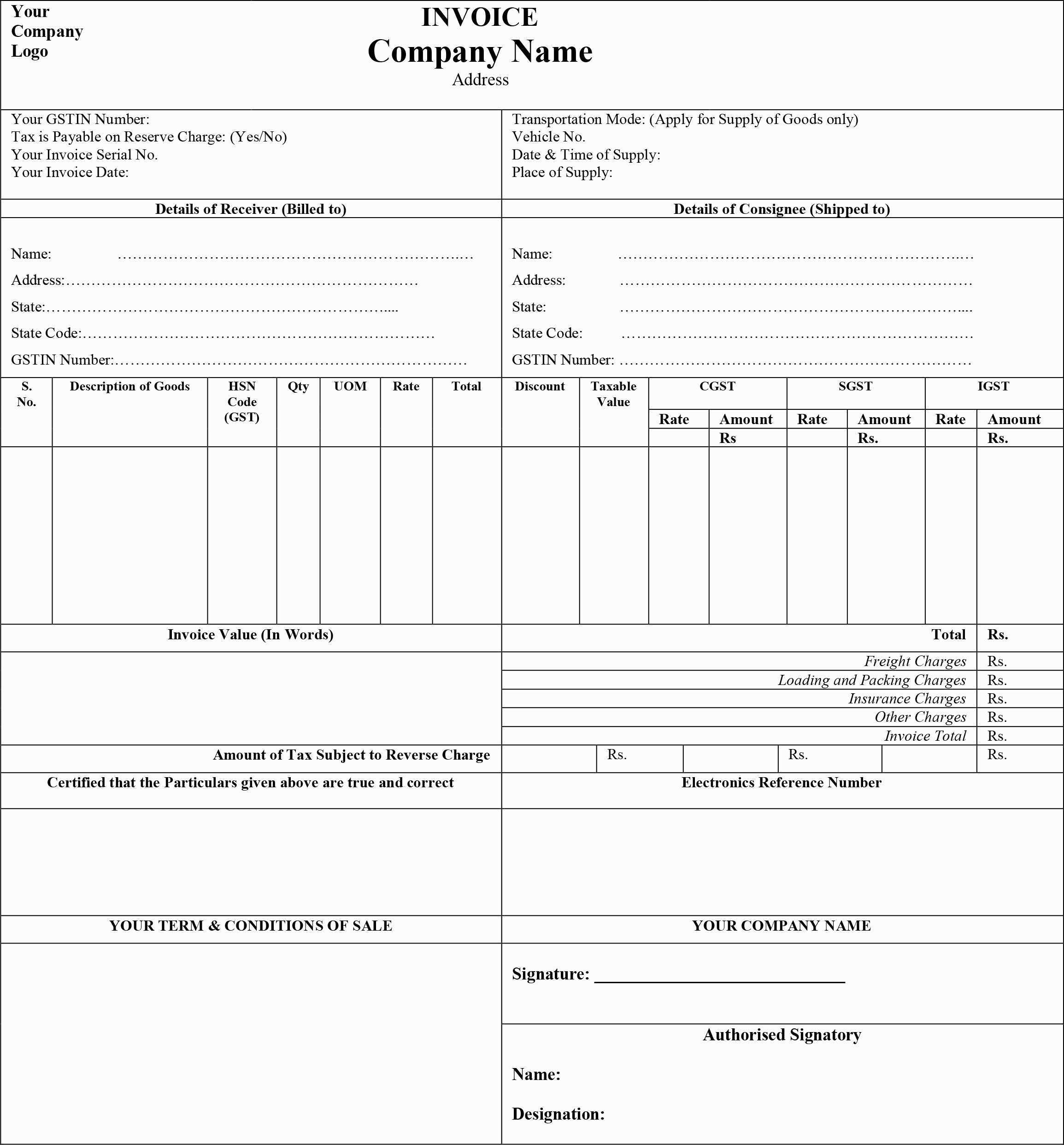 95 Free Blank Tax Invoice Format In Excel Templates with Blank Tax Invoice Format In Excel