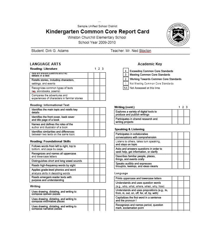 96 Creative Free Printable Kindergarten Report Card Template In Word 