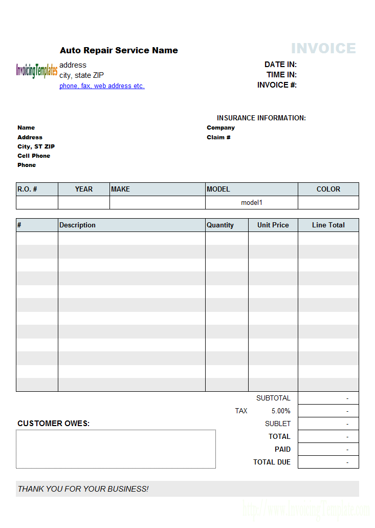 96 Free Garage Invoice Template Free Now with Garage Invoice Template Free