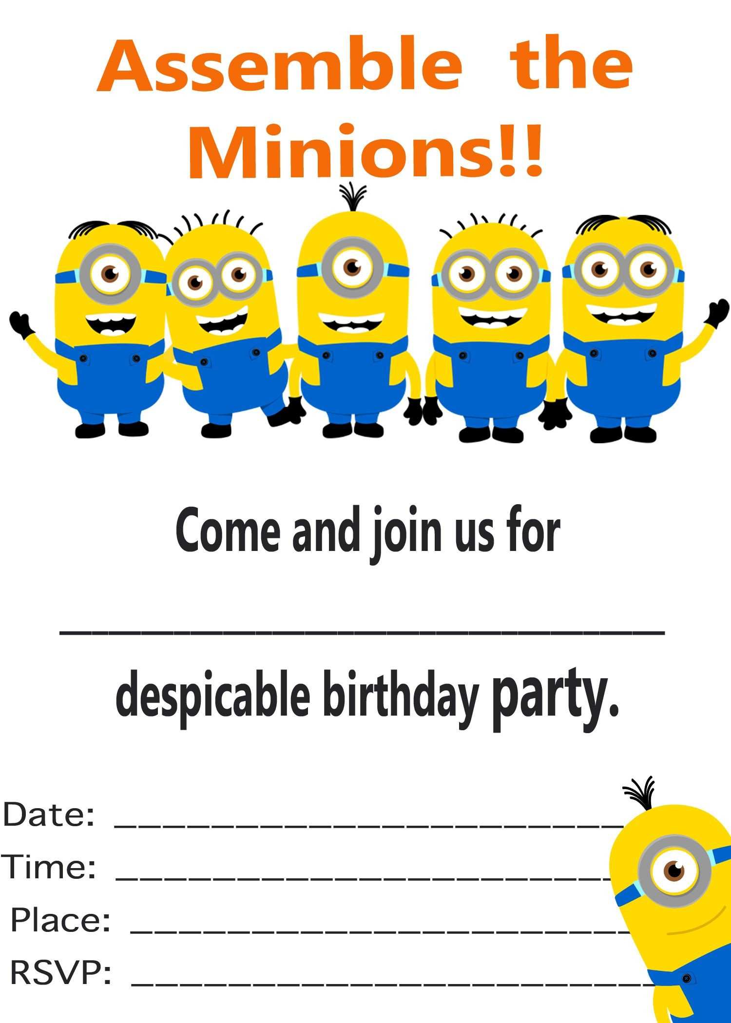 21 Blank Birthday Invitation Card Template Minion Formating by Throughout Minion Card Template